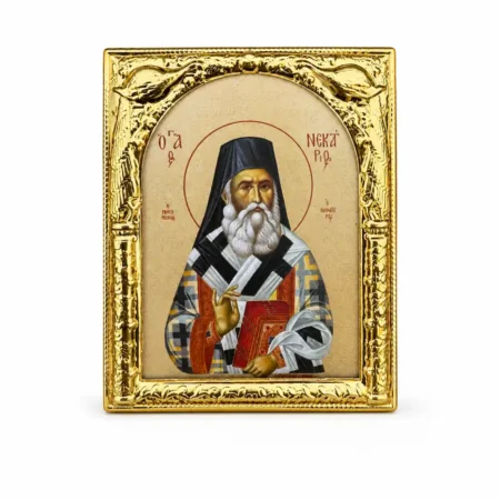 Εκκλησιαστικό μαγνητάκι Άγιος Νεκτάριος με χρυσή κορνίζα