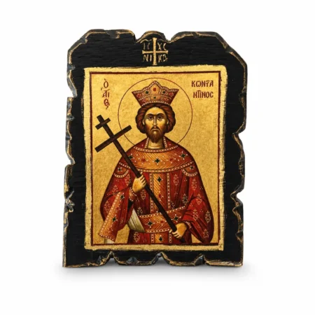Βυζαντινή Εικόνα Αγίου Κωνσταντίνου Χειροποίητη σε Ξύλο με Χρυσό Φόντο
