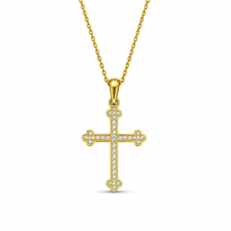 Επίχρυσος Ασημένιος Σταυρός 925 "Full Zircon" με Τρίφυλλο Τελείωμα