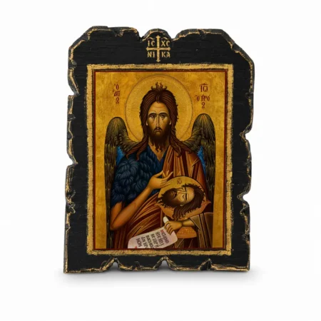 Χειροποίητη Εικόνα Άγιος Ιωάννης ο Πρόδρομος - Τεχνητή Παλαίωση σε Καμβά Υψηλής Ποιότητας