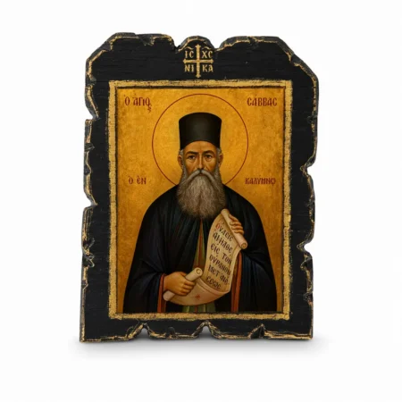 Χειροποίητη Εικόνα Άγιος Σάββας ο εν Καλύμνω – Τεχνητή Παλαίωση σε Καμβά Υψηλής Ποιότητας