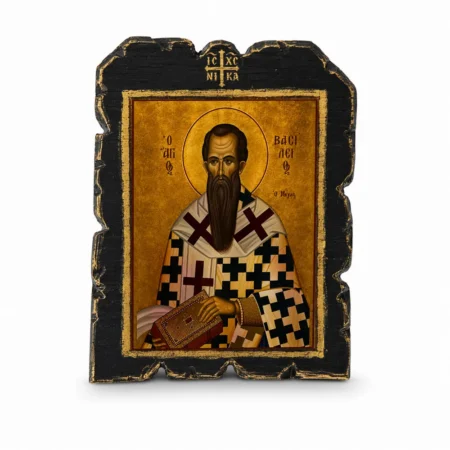Χειροποίητη Εικόνα Άγιος Βασίλειος ο Μέγας – Τεχνητή Παλαίωση σε Καμβά Υψηλής Ποιότητας