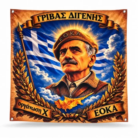 Σημαία / Λάβαρο Γεώργιος Γρίβας Διγενής – ΕΟΚΑ & Οργάνωση Χ (100x100cm)
